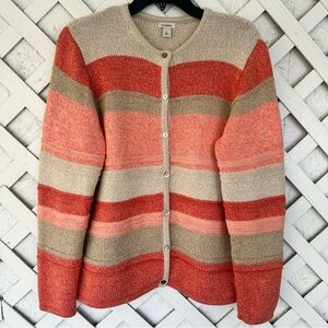 L.L. Bean 100% Cotton Cardigan Sweater Colorblock Stripes Knit Button Down Large